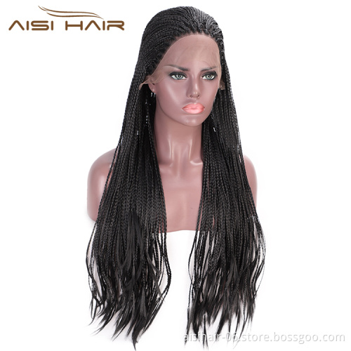 Aisi Hair Long Twist Braided Senegalese Black Wig Glueless Synthetic Lace Front Wig Twist Box Braids Hair Wigs For Black Women